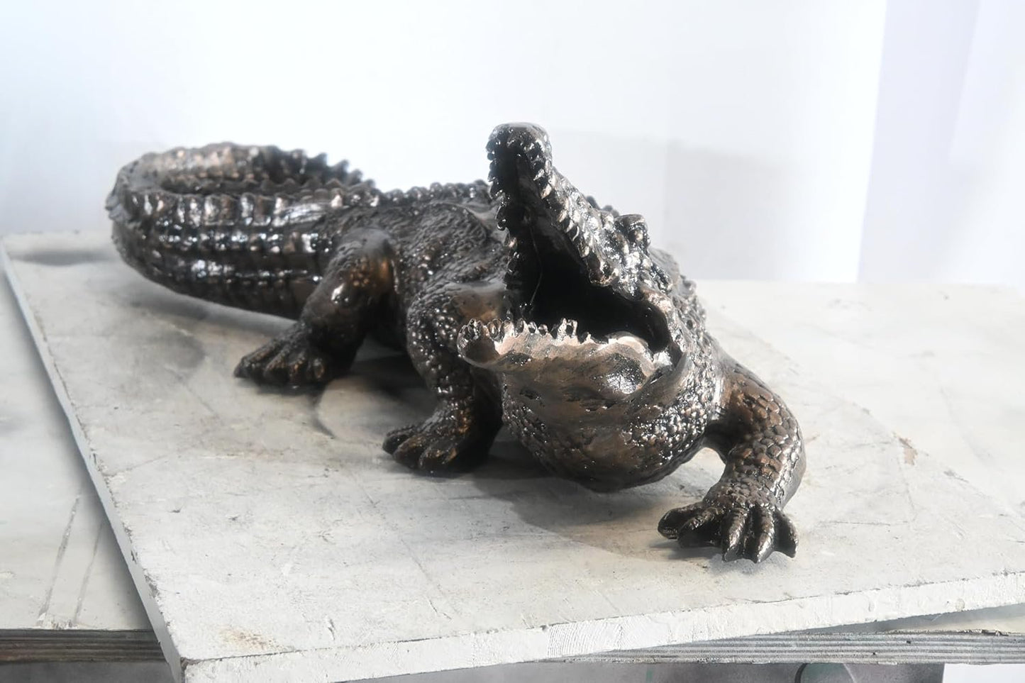 Aluminum Alligator Sculpture Open Jaws Dark Bronze Decor 31"x14"x11"H