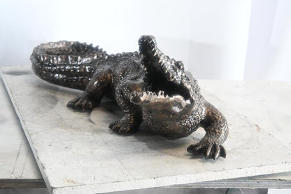 Aluminum Alligator Sculpture Open Jaws Dark Bronze Decor 31"x14"x11"H