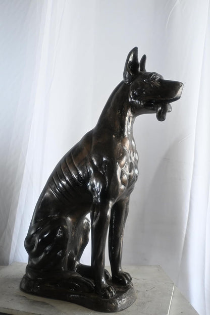 Stately Life Size Sitting Great Dane Dog Aluminum Statue 28"x13"x41"H