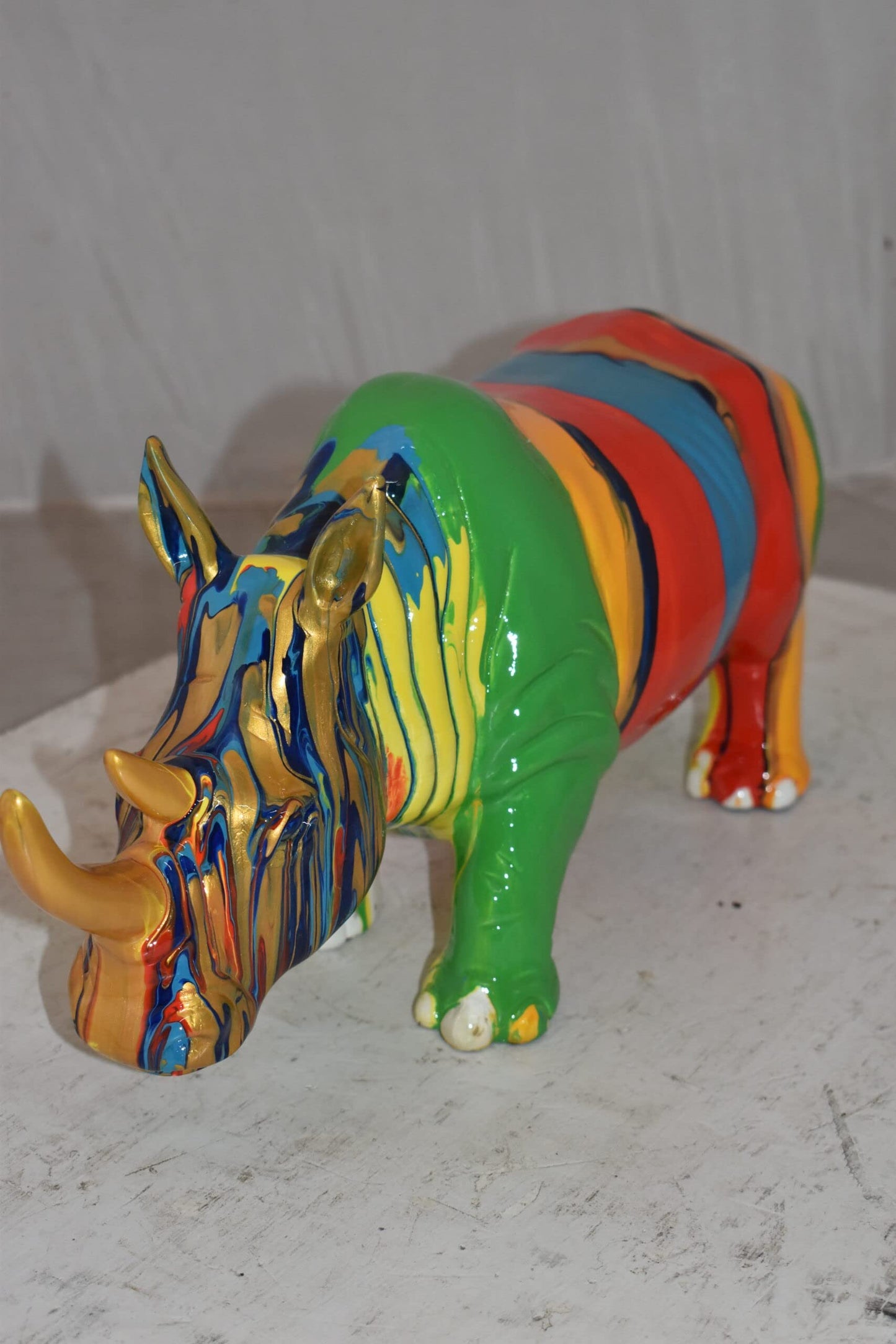 Multicolor Striped Rhino Resin Statue Size: 20" x 6" x 9"H