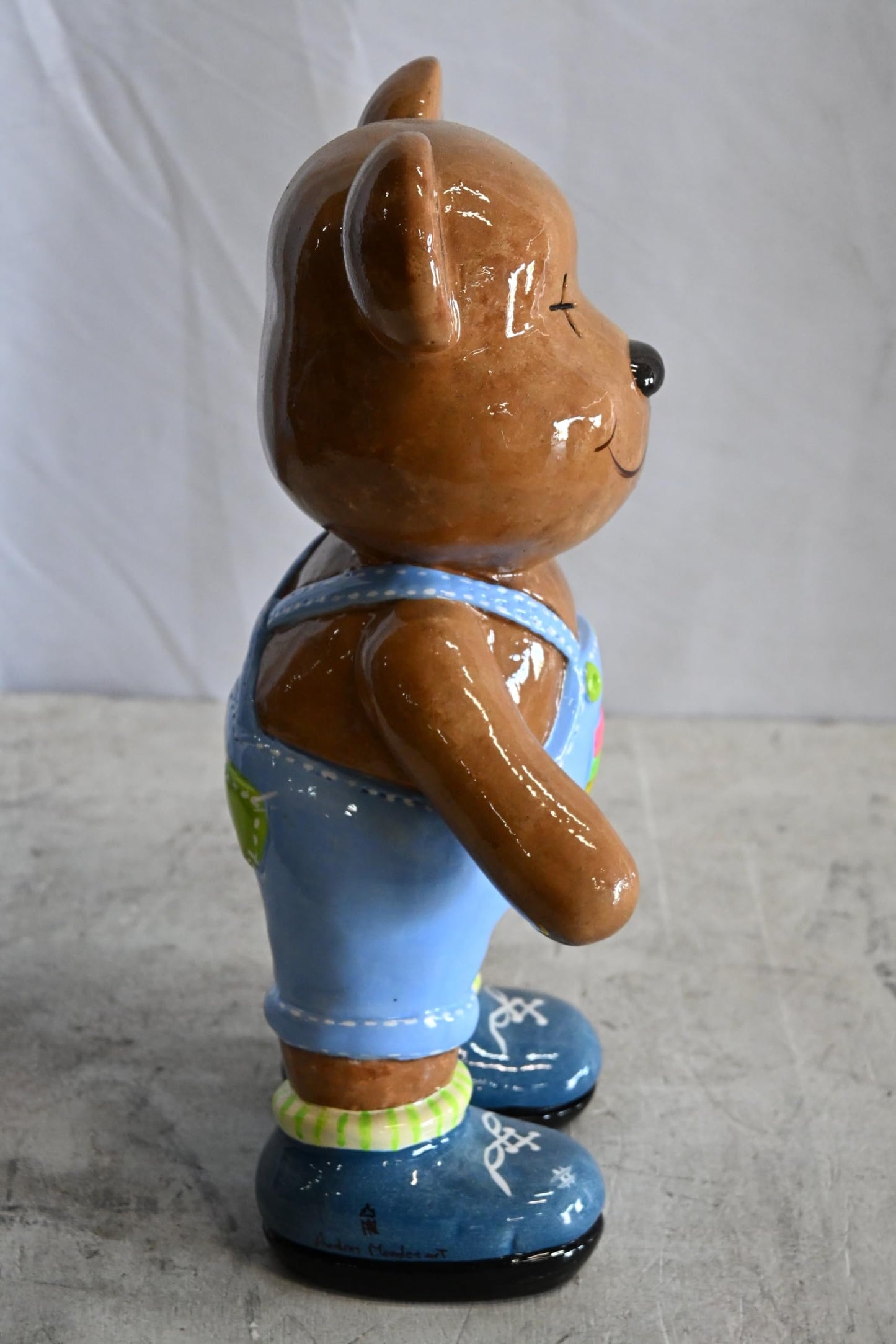 Teddy Bear Ceramic Figurine Overalls Shoes Andres Mendez 8"x5"x15"H