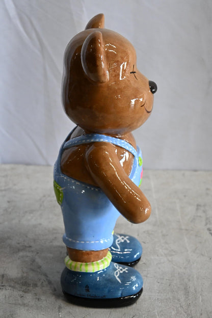 Teddy Bear Ceramic Figurine Overalls Shoes Andres Mendez 8"x5"x15"H