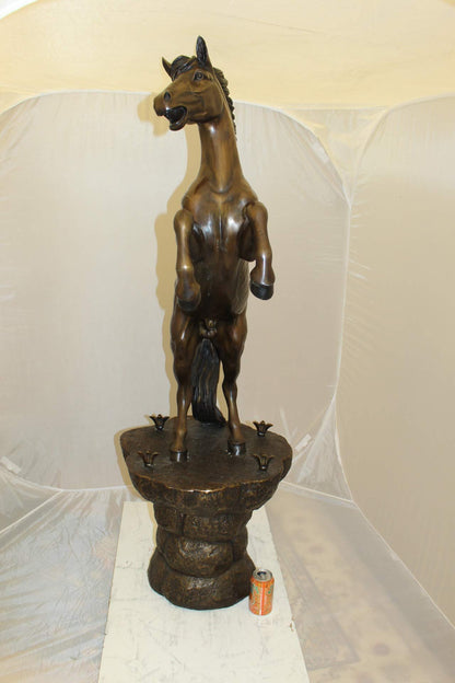 Horse on a Rock Fountain Bronze Statue -  Size: 20"L x 18"W x 56"H.