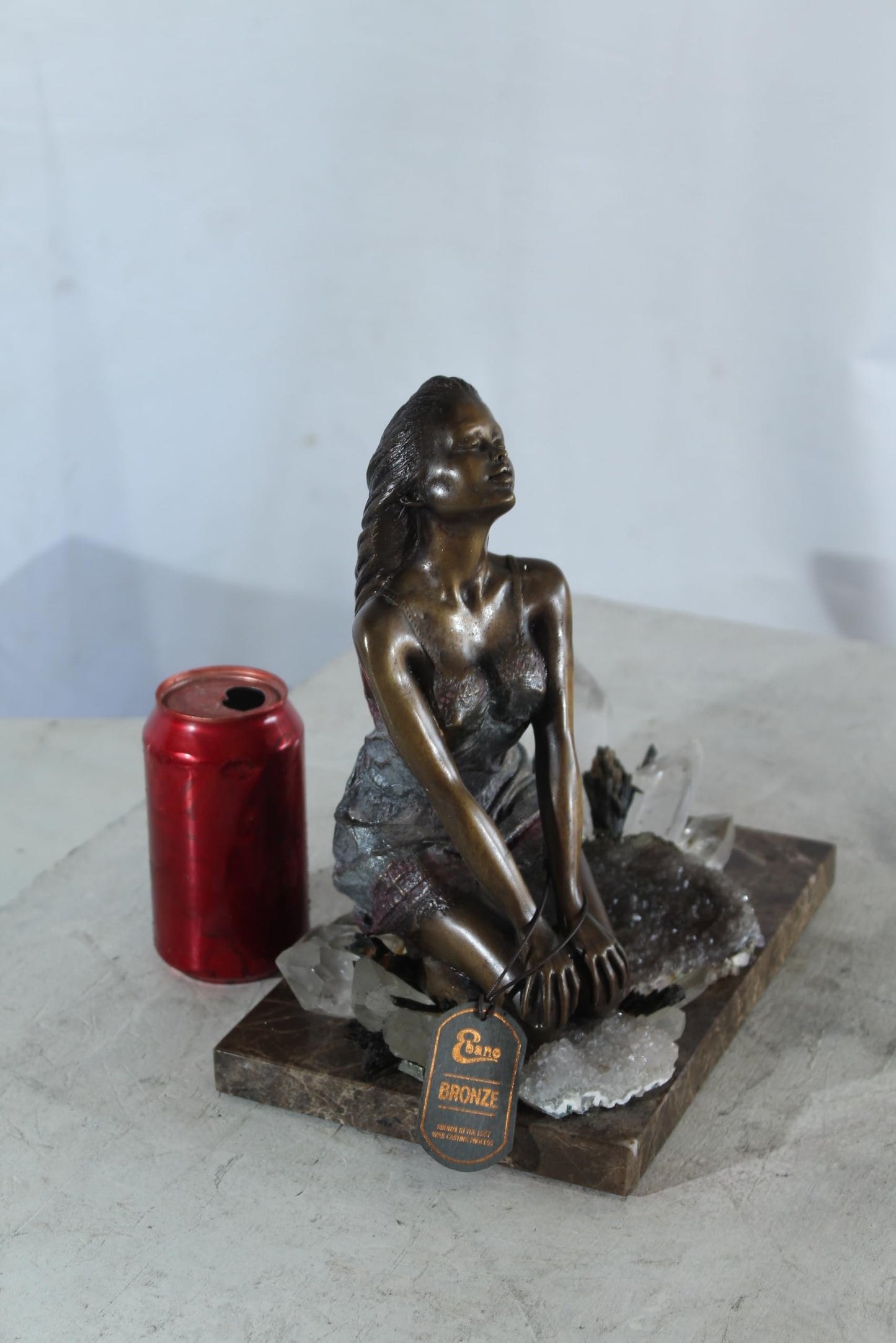 NIFAO Bronze Girl on Crystal Quartz and Marble Base by Vidal 10"x7"x11"H