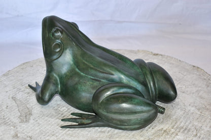 Croaking Frog Bronze Statue in Green Patina Fountain Size: 15" x 10" x 7"H