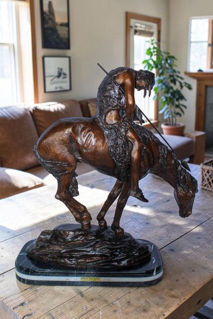 End of the Trail Native American Bronze Sculpture Replica 29" x 11" x 32"H