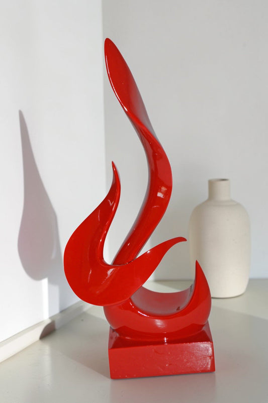 Modern Art Abstract of Fire Red Resin Statue - Size: 6"L x 3"W x 12"H.