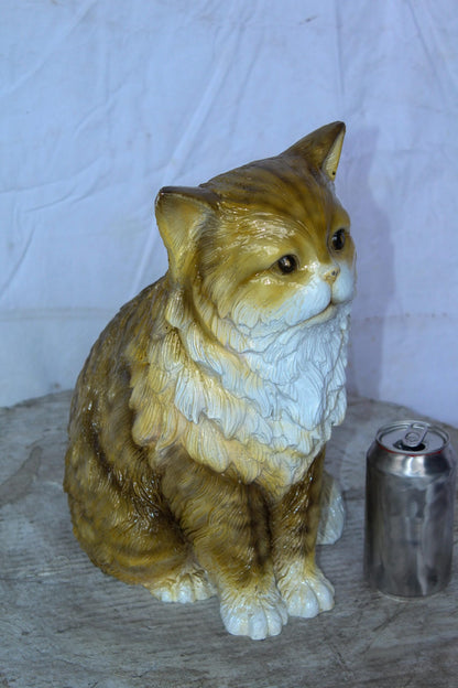 Colored Cat Sitting Bronze Statue, Charming for Cat Lovers 12" x 10" x 14"H