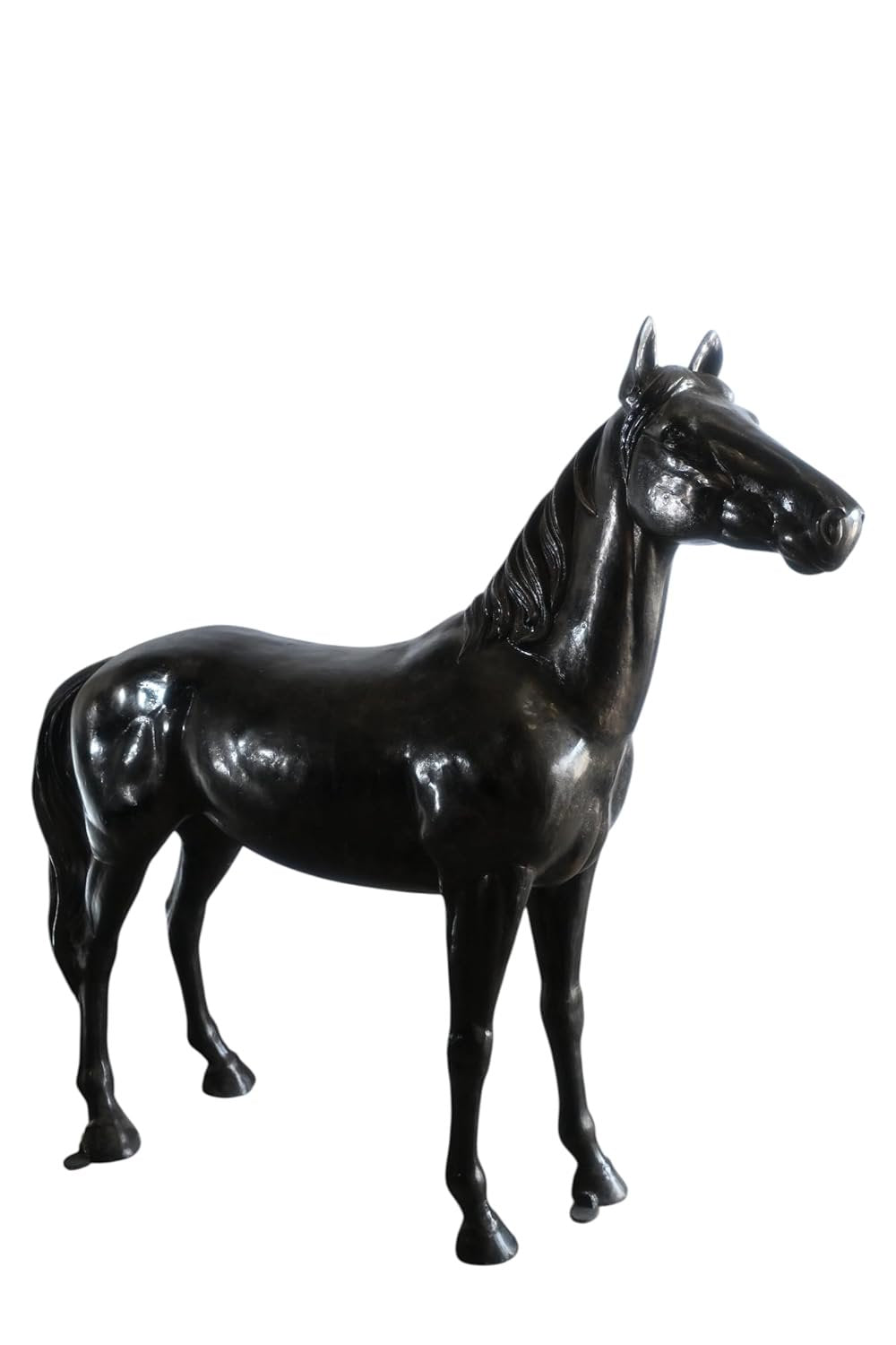 Life Size Standing Silver Horse Large Aluminum Sculpture 76"x19"x65"H
