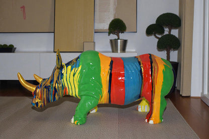 Multicolor Striped Rhino Resin Statue Size: 20" x 6" x 9"H