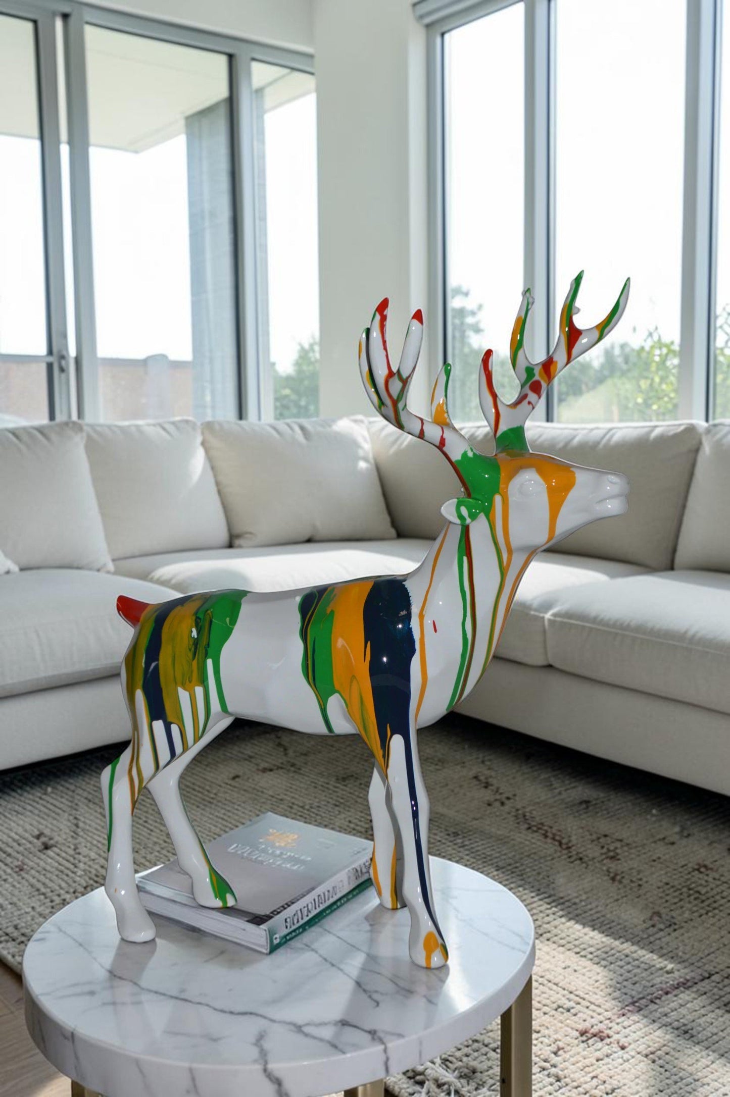 Modern Art colorful Deer Resin Statue - Size: 17"L x 11"W x 18"H.