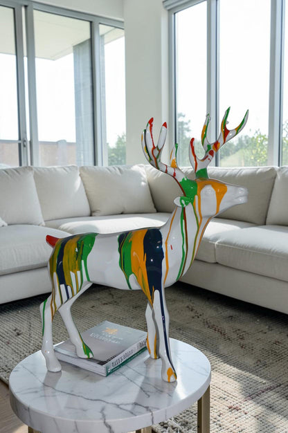 Modern Art colorful Deer Resin Statue - Size: 17"L x 11"W x 18"H.