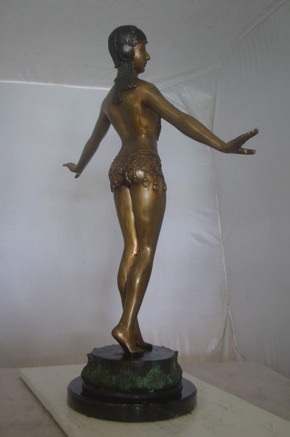 Belly Dancer Performing Bronze Statue -  Size: 32"L x 8"W x 41"H.