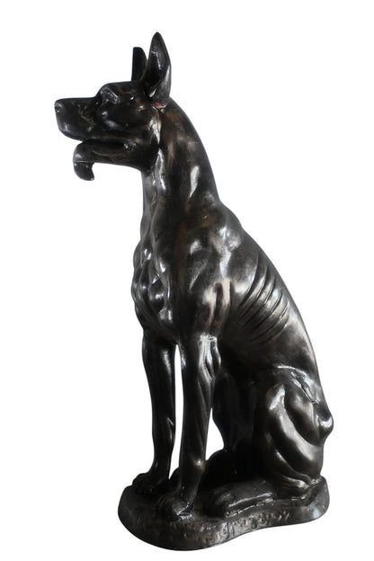 Stately Life Size Sitting Great Dane Dog Aluminum Statue 28"x13"x41"H