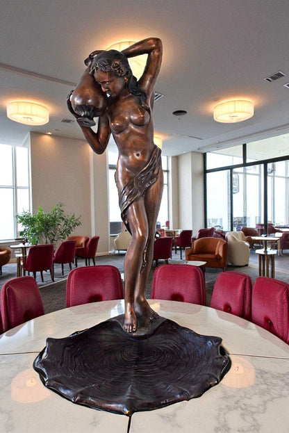 Lady Holds A Vase Standing on A Shell Bronze Fountain Size: 32" x 31" x 55"H