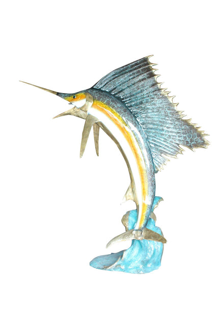NIFAO Bronze Sailfish with 4 Mahi Mahi Statue –Tall Handcrafted Lost-Wax Cast Bronze Fountain Sculpture with Patina & Polychrome Finish,Outdoor Garden & Décor Masterpiece 90" L x 34" W x 90" H