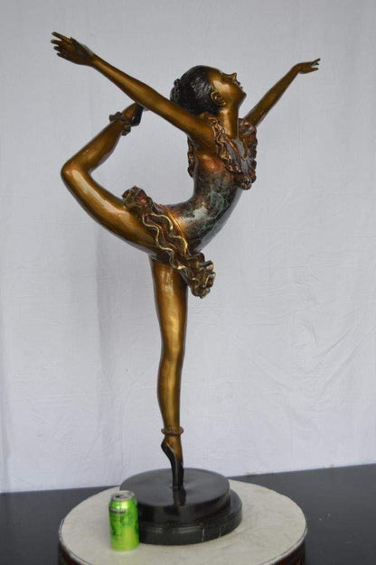 Ballet Dancer Dancing on one Leg Bronze Statue -  Size: 35"L x 14"W x 47"H.