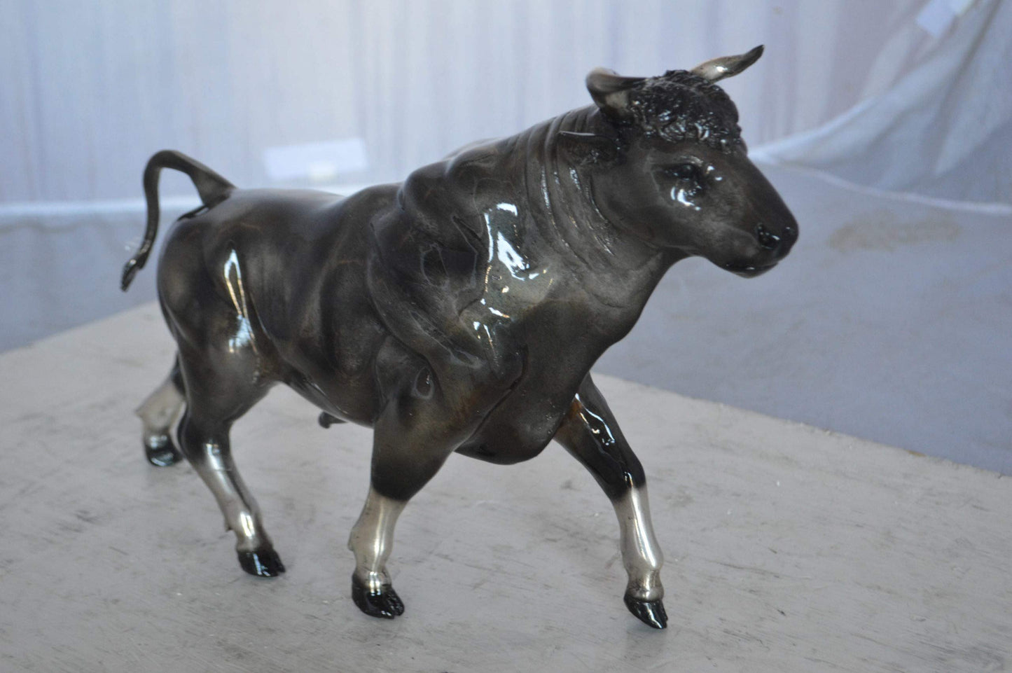 Trotting Bull Bronze Statue -  Size: 13"L x 3"W x 10"H