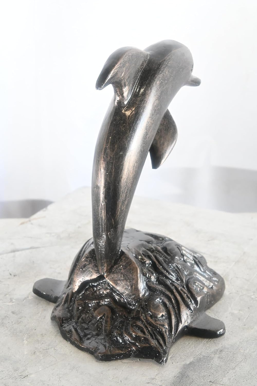 Playful Leaping Dolphin Wave Base Aluminum Coastal Decor 11"x11"x14"H