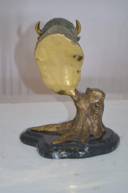 Bison Head Bronze Statue -  Size: 8"L x 5"W x 9"H.