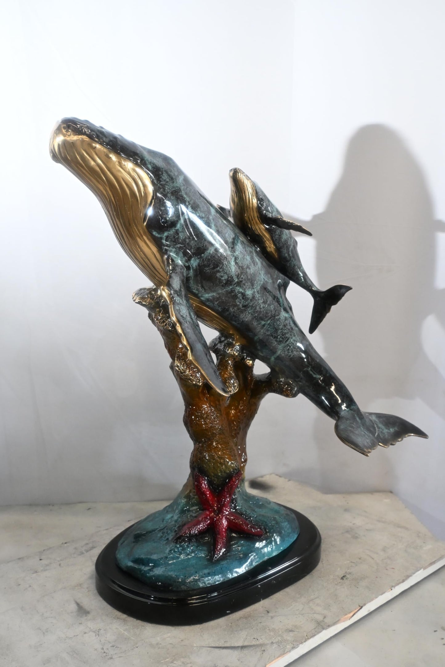 Bronze Humpback Whale Pair Sculpture Coral Branch 27"x22"x30"H