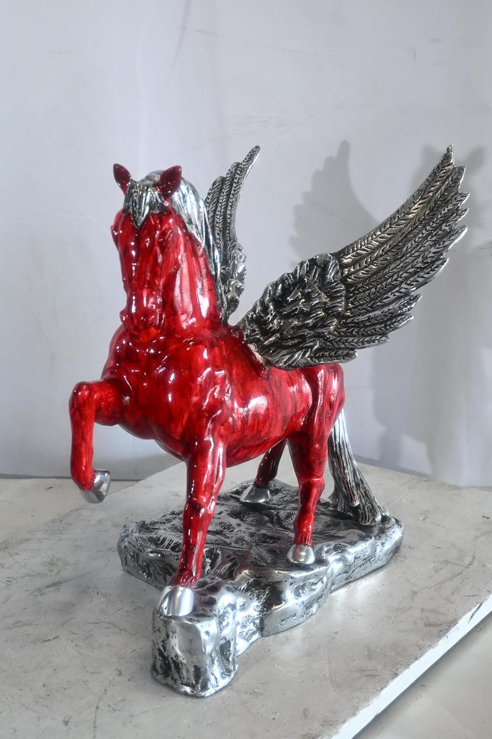 Prancing Red Pegasus Winged Horse Sculpture Aluminum Art 17"x15"x19"H