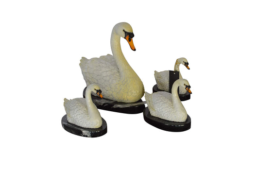 Set of White Swans each on Mable Base bronze statue -  Size: 9"L x 18"W x 15"H.