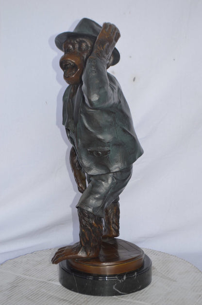 Monkey in Suit bronze statue - Size: 16"L x 10"W x 27"H.