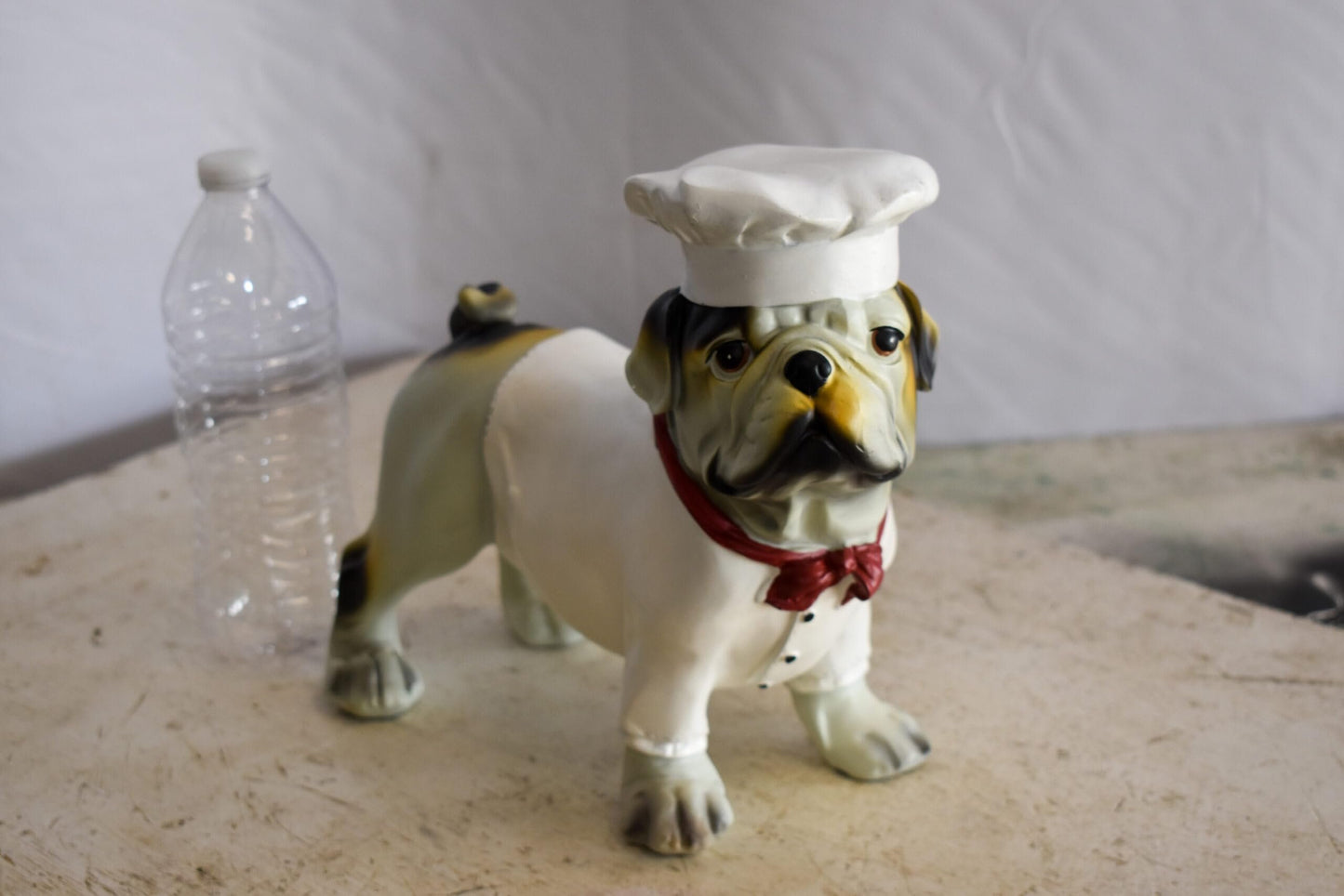 A Happy Dog Dressed as A Baker Man, Resin Statue 10" x 5" x 9"H