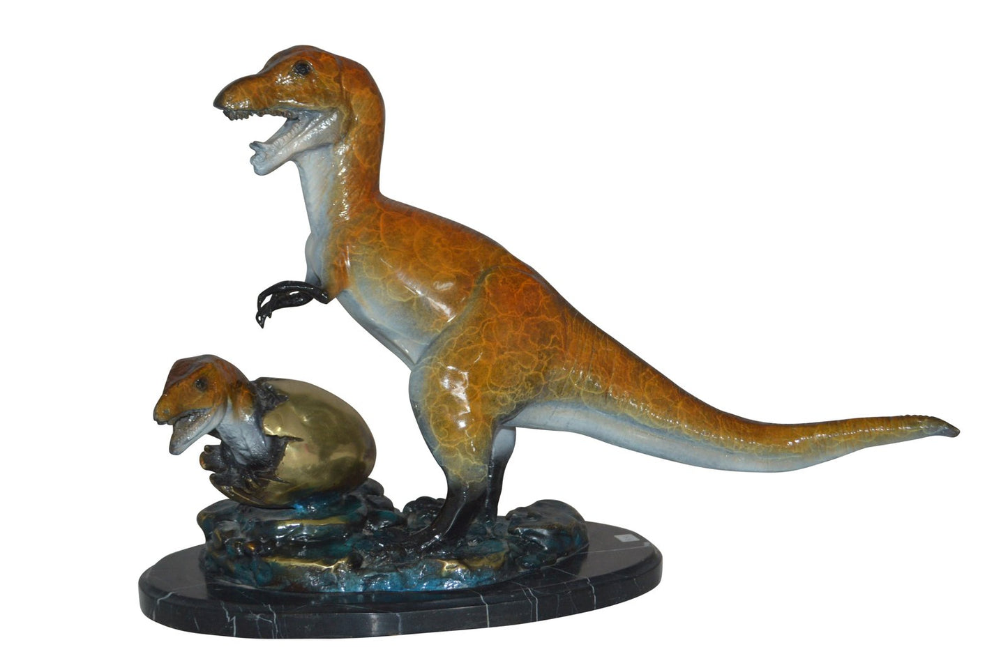 Dinosaur and baby Dino Bronze Statue -  Size: 26"L x 11"W x 18"H.