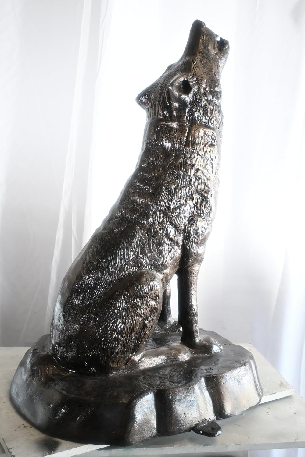 Majestic Howling Wolf on Rock Base Large Aluminum Statue 28"x26"x43"H