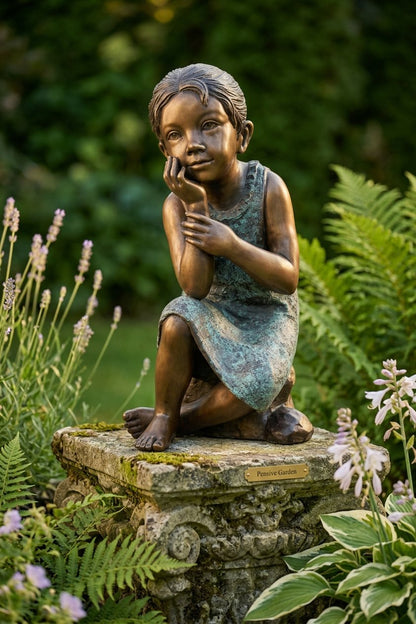 Girl in the sun - Sunny day Bronze Statue Size: 10"L x 11"W x 21"H