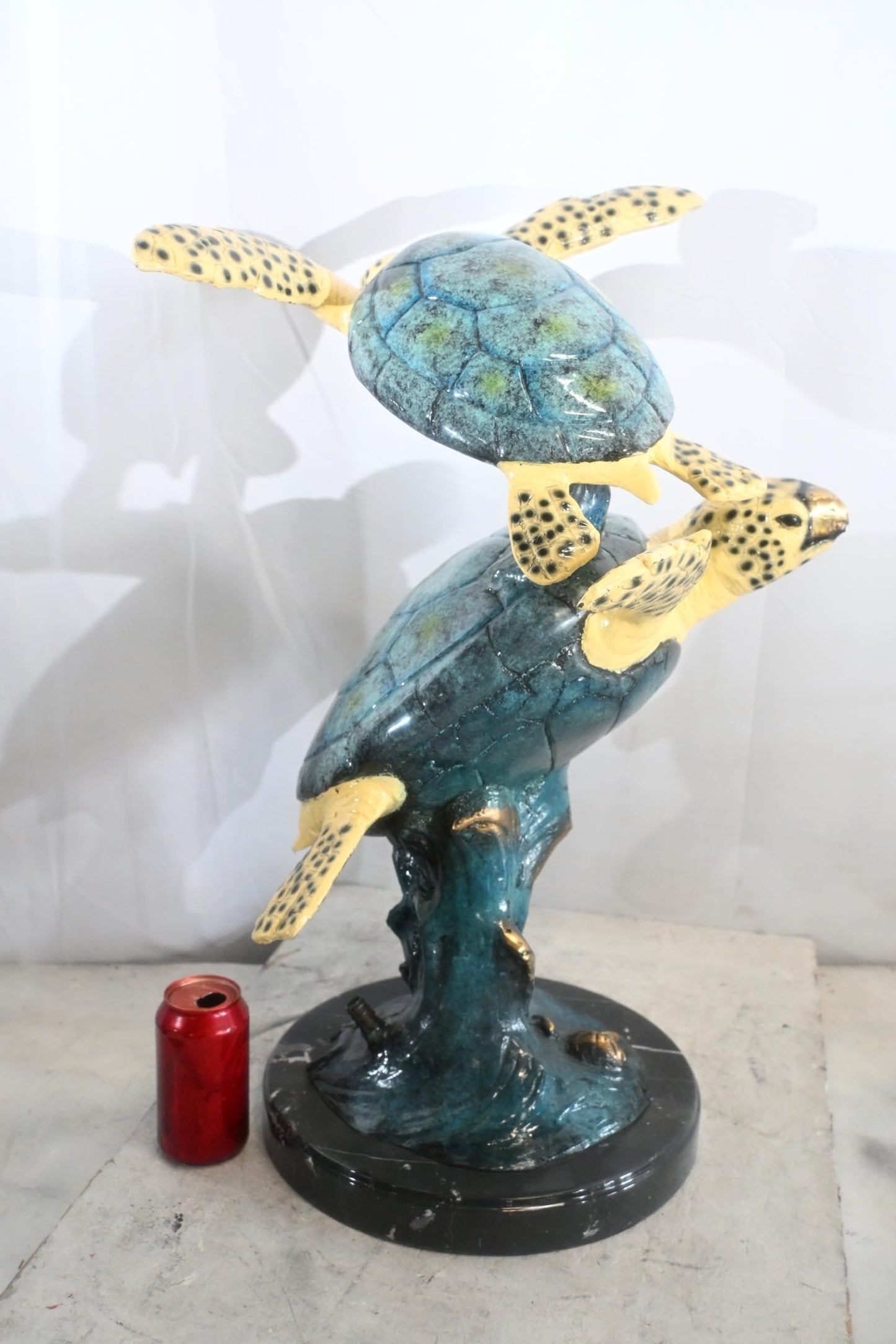 Two Sea Turtles Bronze Sculpture Vertical Swimming 23"x16"x28"H