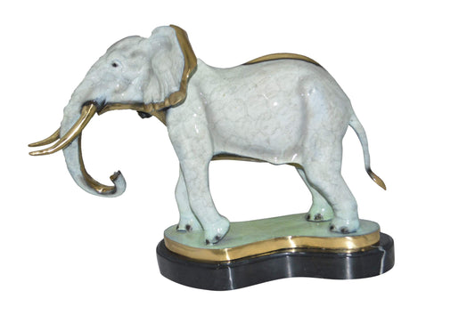 Elephant trunk Down Bronze Statue -  Size: 28"L x 12"W x 17"H.