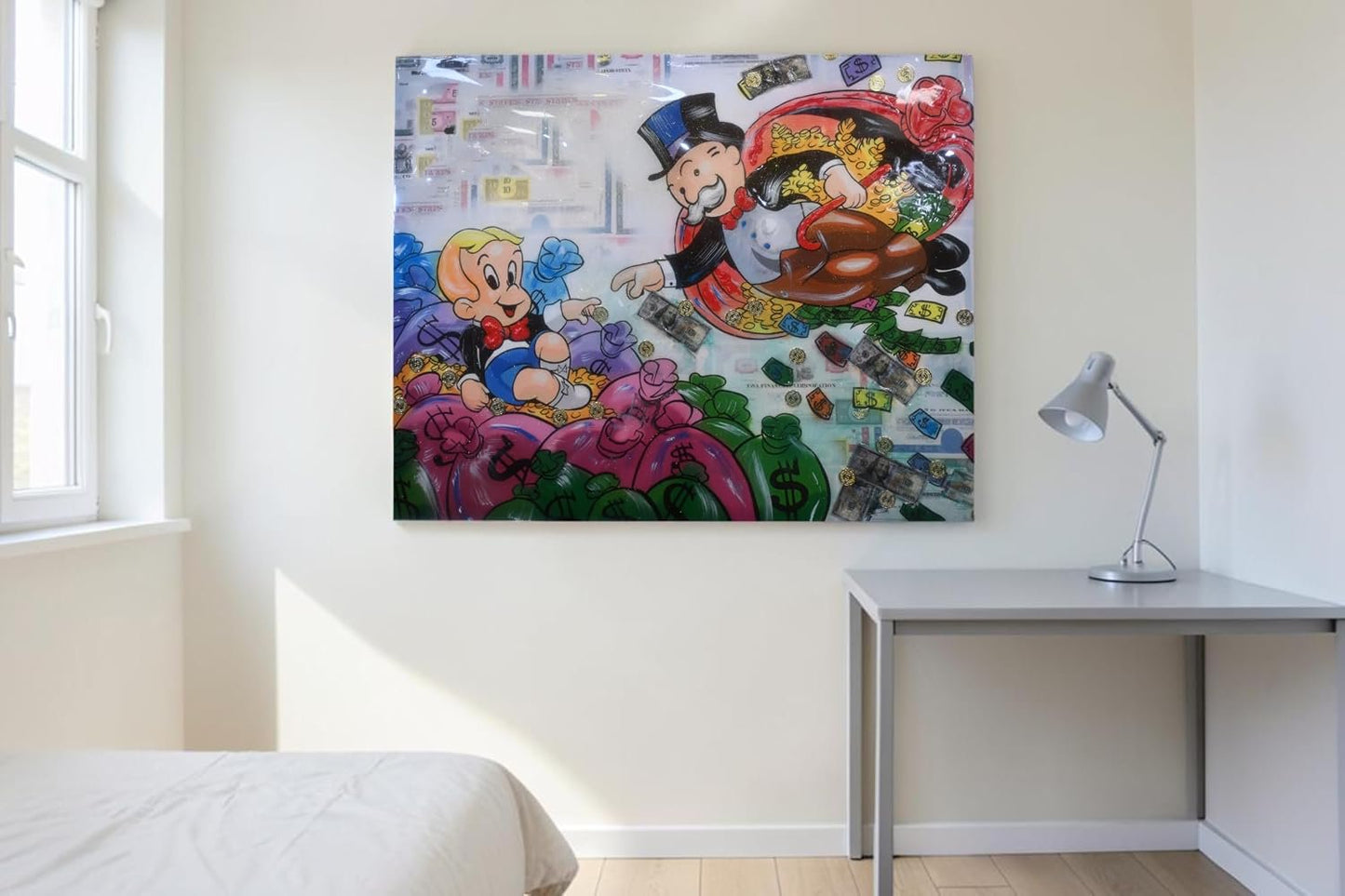 Richie Rich and Monopoly Man Money Pop Art Canvas 50"x40"