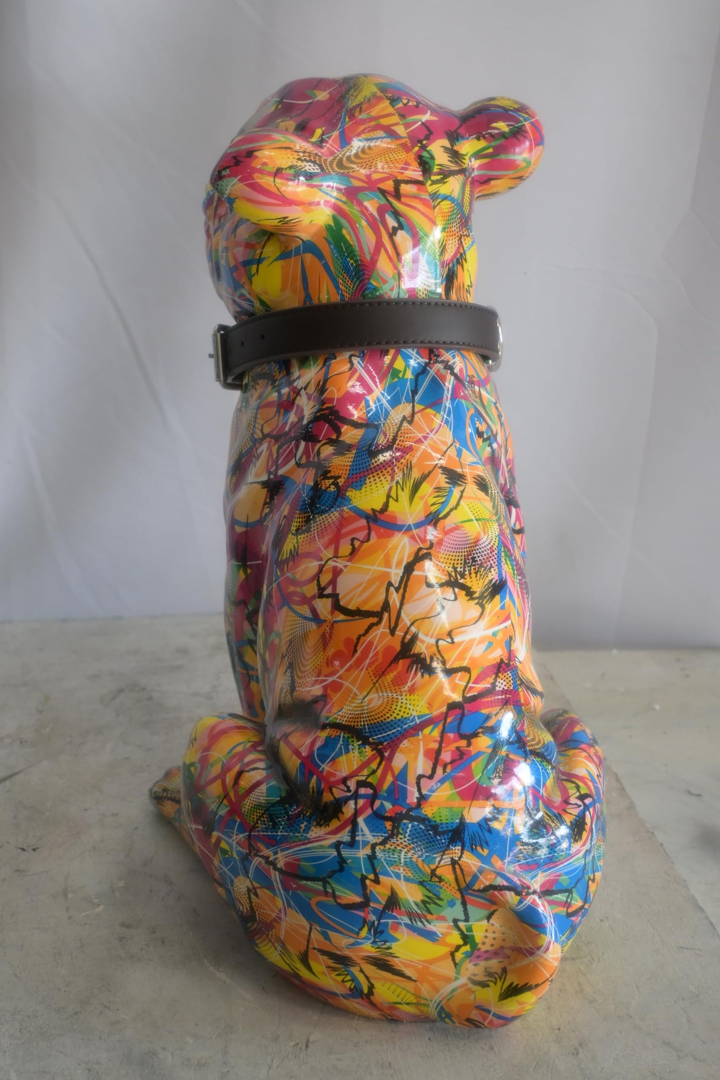 Resin Graffiti Pop Art Bulldog Sculpture with Collar 18"x11"x20"H