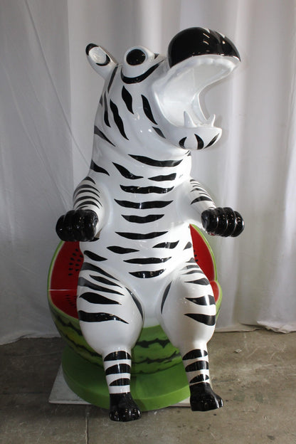 Happy Hippo Wearing Pajamas on a Watermelon Fiberglass statue 40" x 58" x 67"H