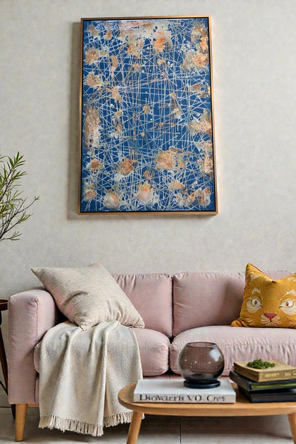 Abstract Canvas Painting The Unseen Blue Gold Framed Art 41"x61"
