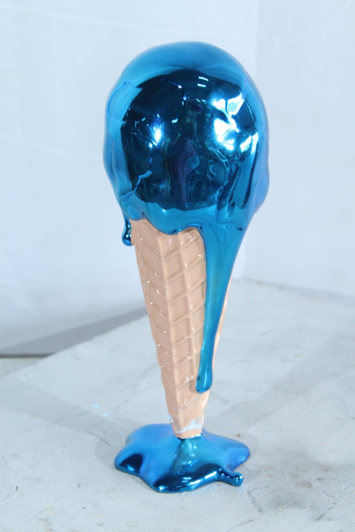 NIFAO Resin Ice Cream Cone Statue Blue Dripping Pop Art Style Decor 5" x 5" x 14"H