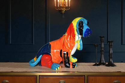 Modern Paint Drops Basset Hound Dog Statue Made of Resin Size: 16" x 8" x 13"H