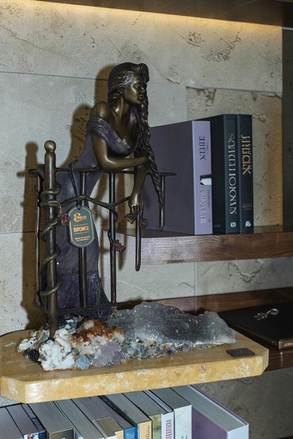 Judith Bronze Statue on Amethyst stone by Vidal -  Size: 16"L x 10"W x 18"H.