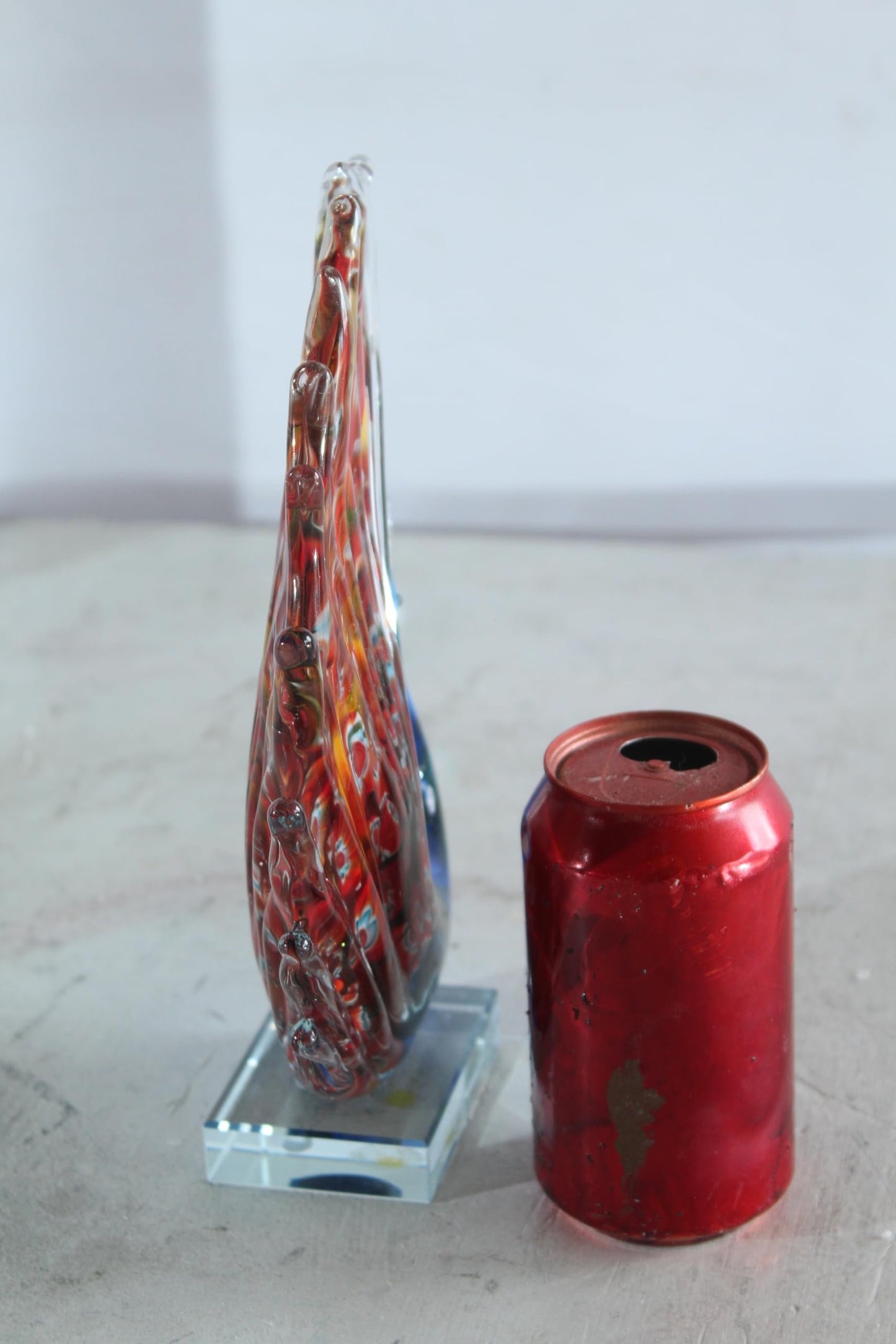 NIFAO Glass Peacock Figurine Hand Blown Art Glass on Clear Base 8" x 3" x 10"H