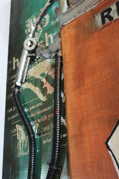 NIFAO Route 66 Gas Pump 3D Metal Wall Art Painting Raised Design 40" x 2" x 79"H