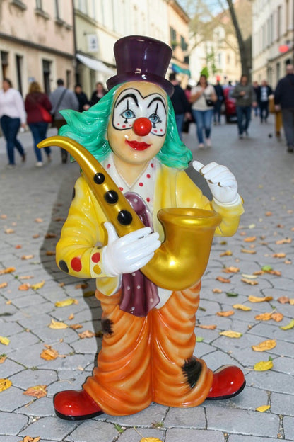 Clown Standing with Saxophone Bronze Statue -  Size: 20"L x 15"W x 36"H.