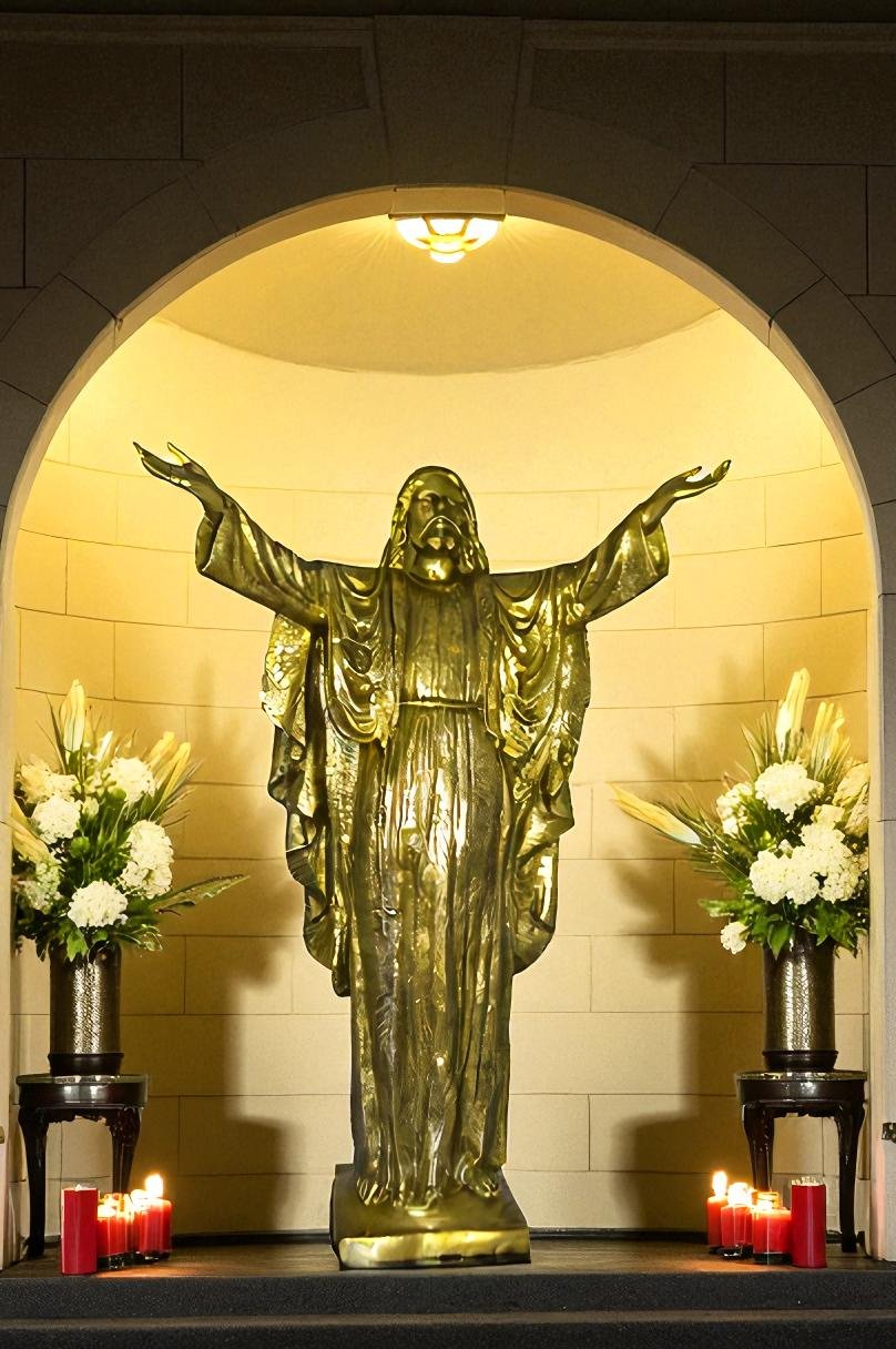Jesus Opens His Hands Bronze Statue -  Size: 10"L x 21"W x 32"H