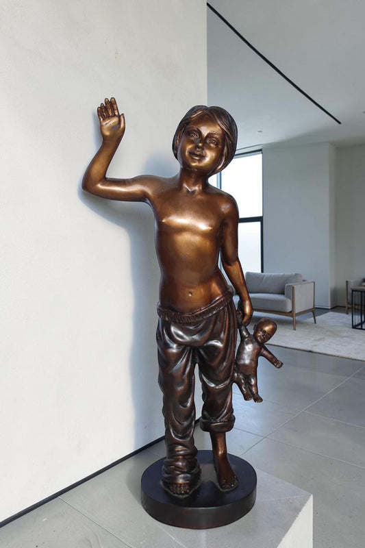 Young shirtless sleep walking girl bronze statue -  Size: 8"L x 5"W x 16"H.