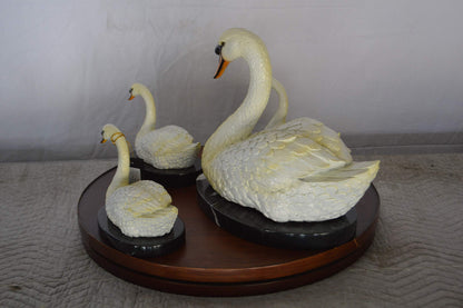 Set of White Swans each on Mable Base bronze statue -  Size: 9"L x 18"W x 15"H.