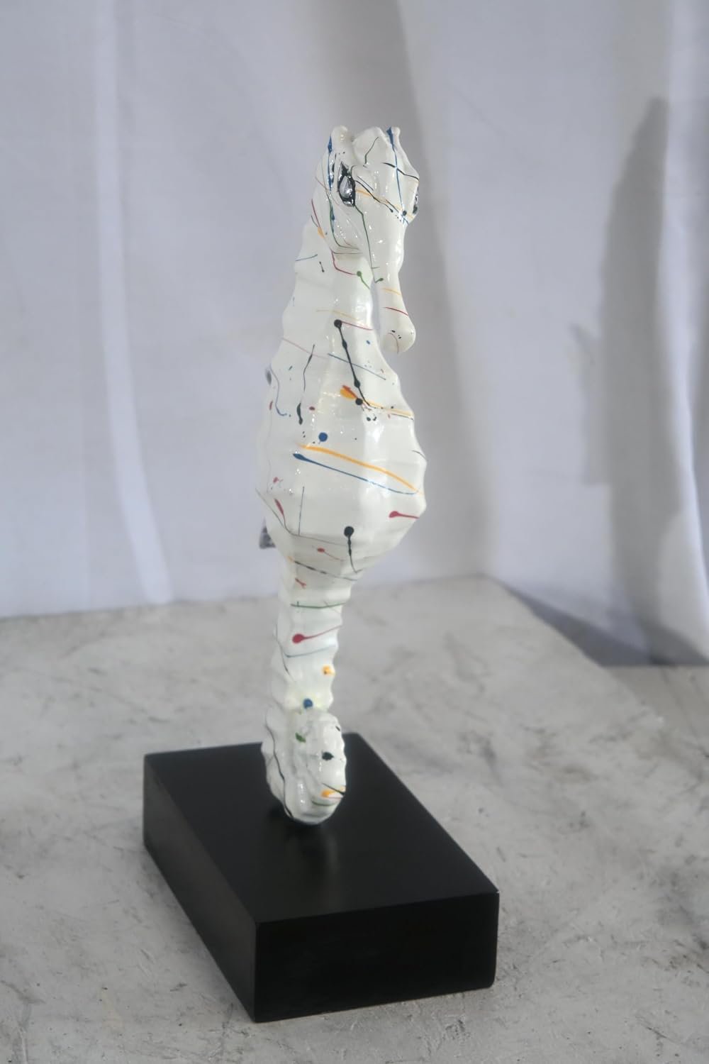 White Splatter Seahorse Sculpture Painted Aluminum Decor 6"x4"x16"H