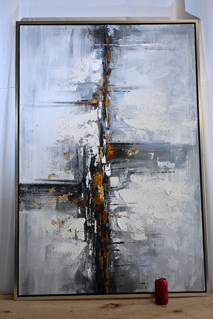 Paris Abstract Gray Gold Canvas Wall Art Framed Painting 61"x41"