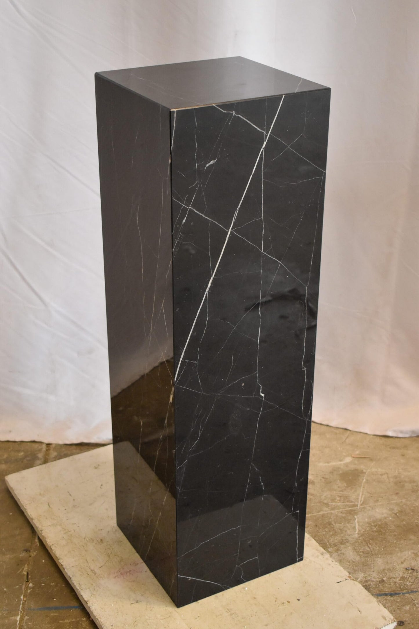 Pedestal For Artwork, Modern Black and White Marble Stone 12" x 12" x 39"H